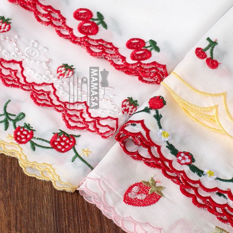 All Cotton Embroidery Cute Cherry Strawberry Color Lace Diy Handmade Clothing Fabric Curtain Accessories Crafts - Image 4
